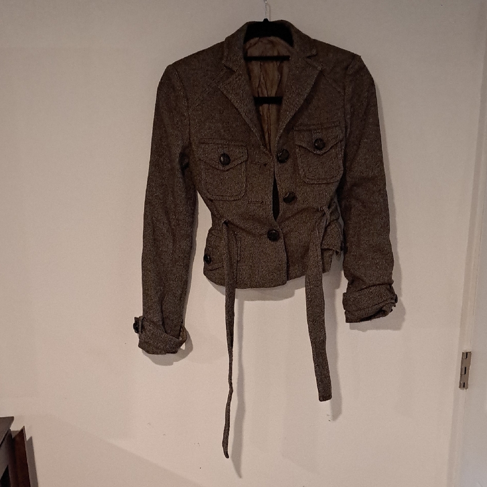 BCBGMaxAzria Brown Tweed Belted Blazer